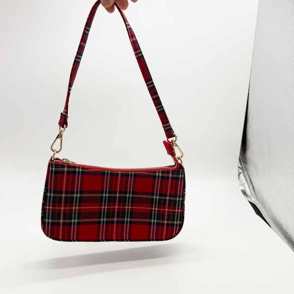 John Galt Red Plaid Mini Cotton Shoulder Bag - Picture 4 of 9